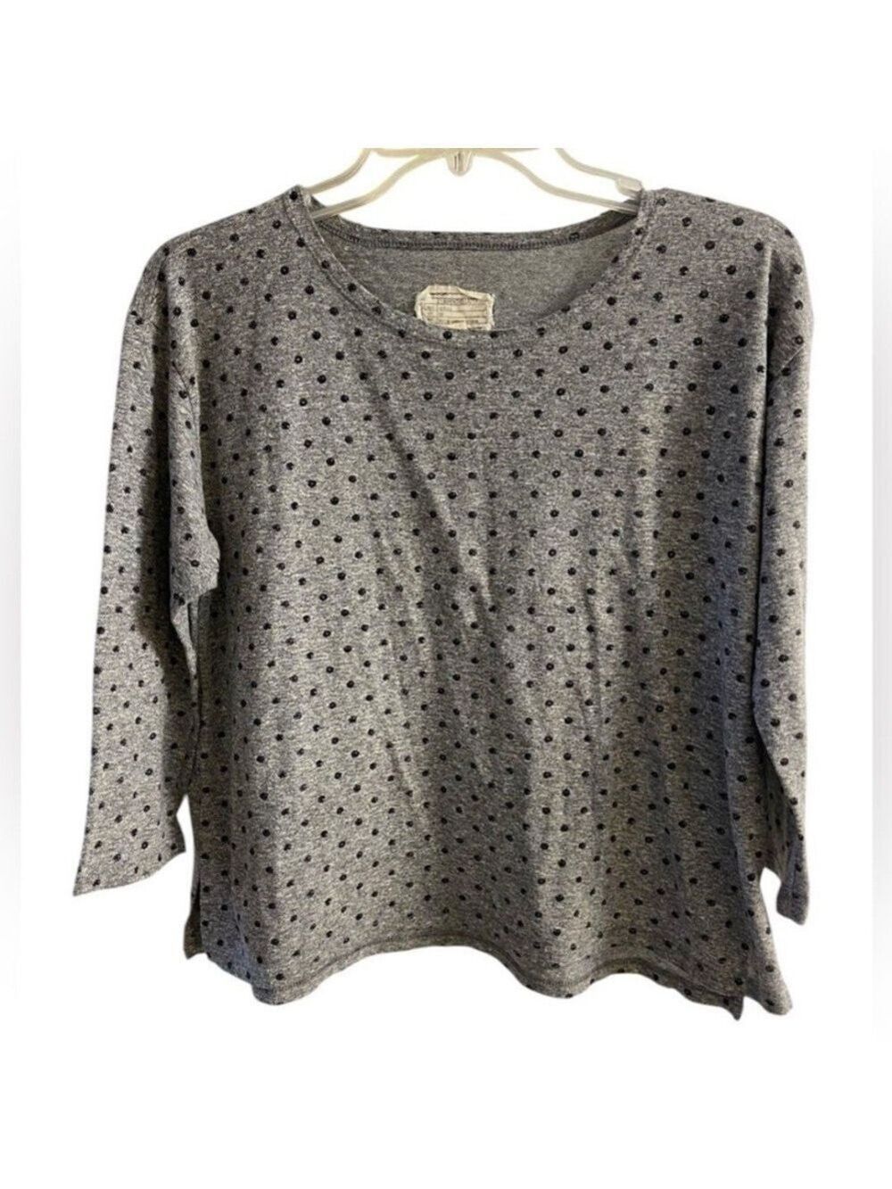 Current/Elliott Gray Polka Dot Long Sleeve Top Boxy Small